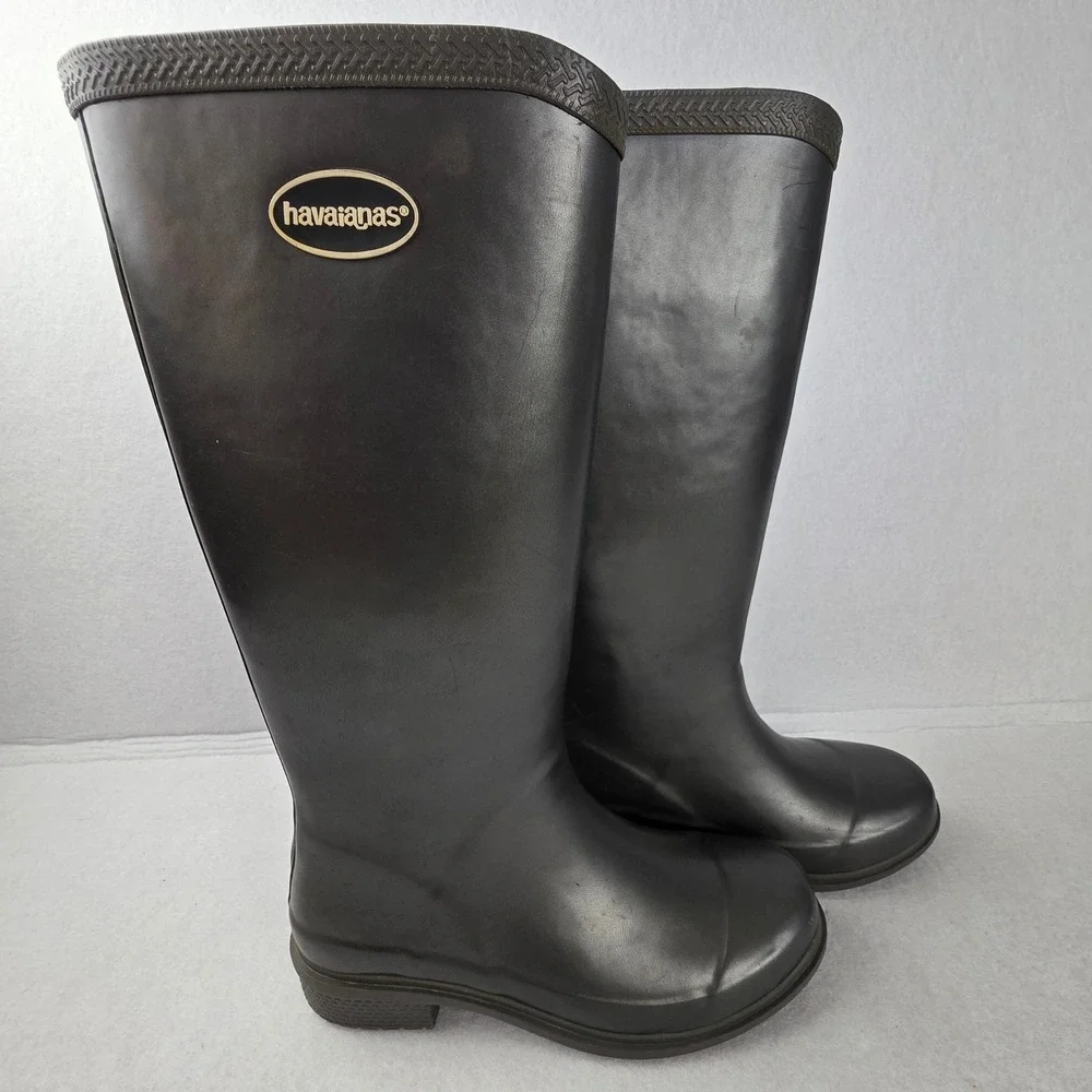 Havaianas Womens Dark Silver Rubber Tall Rain Boots Waterproof Size 6W EUR 37